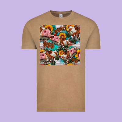 Cow With Aztec And Sunflowers Seamless Pattern Vintage Tee Designed By Fadigitalartstudio