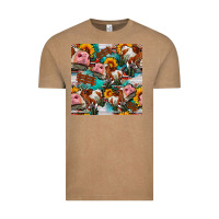 Vintage Coffee cow with aztec and sunflowers seamless pattern Vintage Tee - FaDigitalArtStudio
