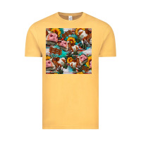 Vintage Mustard cow with aztec and sunflowers seamless pattern Vintage Tee - FaDigitalArtStudio