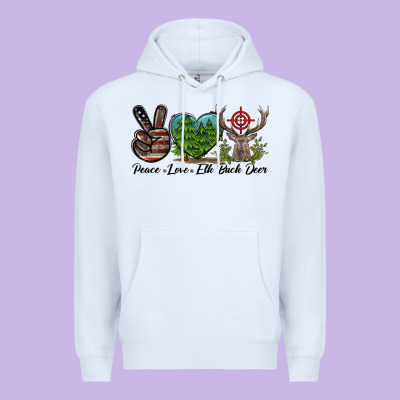 Peace Love Elk Buck Deer Premium Hoodie Designed By Lillyallendesigns