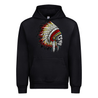 Black native american indian chief skull motorcycle headdress  t shirt Urban Hoodie - linhVisuals
