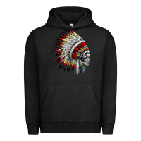 Pigment Black native american indian chief skull motorcycle headdress  t shirt Urban Hoodie - linhVisuals