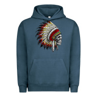 Pigment Midnight Navy native american indian chief skull motorcycle headdress  t shirt Urban Hoodie - linhVisuals