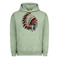 Pigment Oil Green native american indian chief skull motorcycle headdress  t shirt Urban Hoodie - linhVisuals