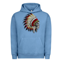 Pigment Pebble Blue native american indian chief skull motorcycle headdress  t shirt Urban Hoodie - linhVisuals