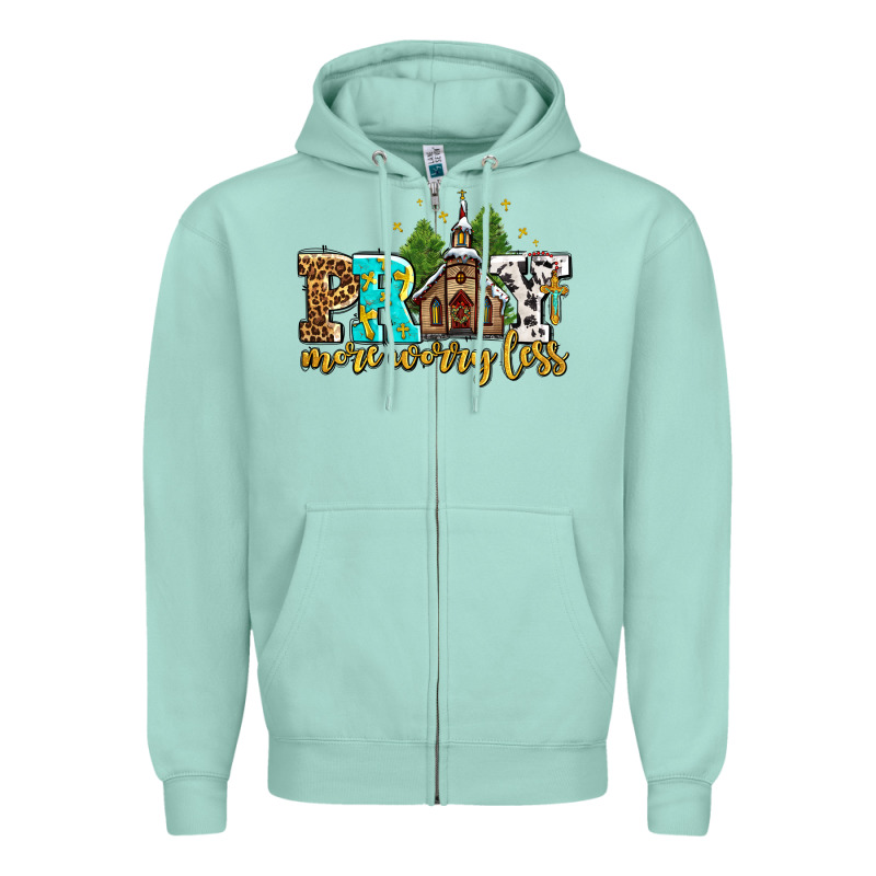 Pray More Worry Less With Church Zipper Hoodie by AdoDesignShop | Teevron