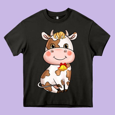 Cartoon Cow Heavy Core Tee Designed By Howdyjamesfarm