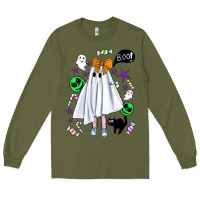 Army Green cute ghost halloween Long Sleeve Tee - BundleAndBundleShop