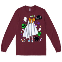 Burgundy cute ghost halloween Long Sleeve Tee - BundleAndBundleShop