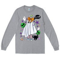 Heather Grey cute ghost halloween Long Sleeve Tee - BundleAndBundleShop