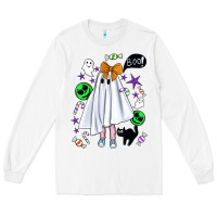 White cute ghost halloween Long Sleeve Tee - BundleAndBundleShop
