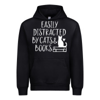Easily Distracted By Cats And Books   Cute Book Lover T Shirt Urban Hoodie | Teevron
