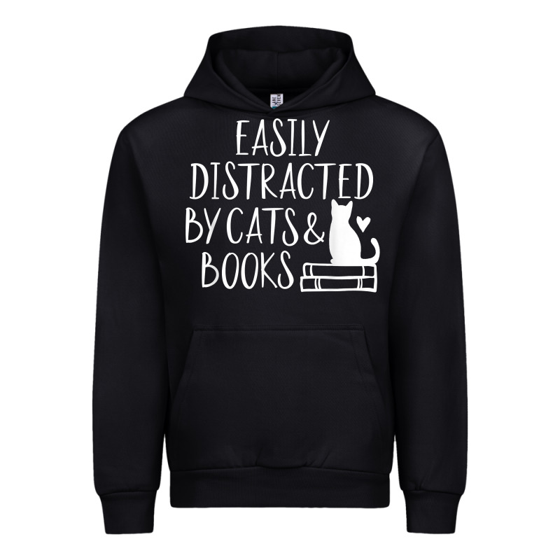 Easily Distracted By Cats And Books   Cute Book Lover T Shirt Urban Hoodie by linhVisuals | Teevron