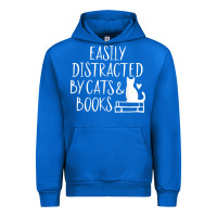 Cobalt easily distracted by cats and books   cute book lover t shirt Urban Hoodie - linhVisuals
