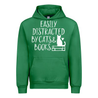 Emerald easily distracted by cats and books   cute book lover t shirt Urban Hoodie - linhVisuals
