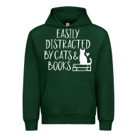 Forest Green easily distracted by cats and books   cute book lover t shirt Urban Hoodie - linhVisuals