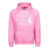 Fuchsia Pink easily distracted by cats and books   cute book lover t shirt Urban Hoodie - linhVisuals