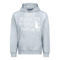 Heather Grey easily distracted by cats and books   cute book lover t shirt Urban Hoodie - linhVisuals