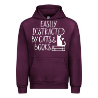 Mauve Wine easily distracted by cats and books   cute book lover t shirt Urban Hoodie - linhVisuals