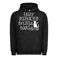 Pigment Black easily distracted by cats and books   cute book lover t shirt Urban Hoodie - linhVisuals