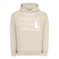 Pigment French Oak easily distracted by cats and books   cute book lover t shirt Urban Hoodie - linhVisuals