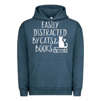 Pigment Midnight Navy easily distracted by cats and books   cute book lover t shirt Urban Hoodie - linhVisuals