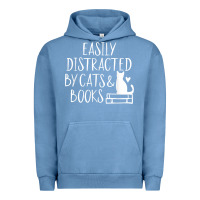 Pigment Pebble Blue easily distracted by cats and books   cute book lover t shirt Urban Hoodie - linhVisuals