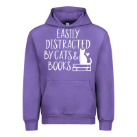 Tulip easily distracted by cats and books   cute book lover t shirt Urban Hoodie - linhVisuals