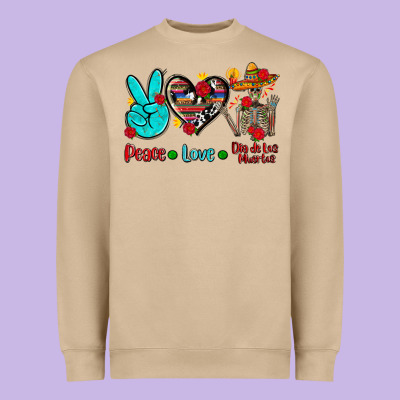 Peace Love Dia De Los Muertos Heavyweight Sweatshirt Designed By Adodesignshop