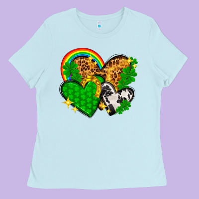 St. Patrick's Day Hearts With Leopard Ladies Tee Designed By Howdyjamesfarm