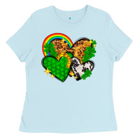 Baby Blue St. Patrick's Day hearts with leopard Ladies Tee - HowdyJamesFarm