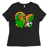 Black St. Patrick's Day hearts with leopard Ladies Tee - HowdyJamesFarm