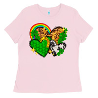 Bubblegum Pink St. Patrick's Day hearts with leopard Ladies Tee - HowdyJamesFarm