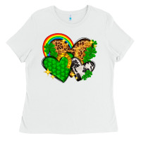White St. Patrick's Day hearts with leopard Ladies Tee - HowdyJamesFarm