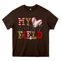 Chocolate Brown my heart is on that field baseball Heavy Core Tee - Jasminsmagicworld