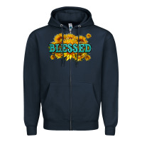 Navy glitter blessed with sunflowers Zipper Hoodie - AdoDesignShop