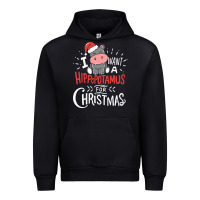 Black i want hippopotamus for christmas hippo xmas gift Urban Hoodie - linhVisuals