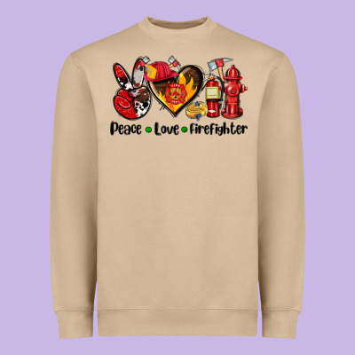 Peace Love Firefighter Heavyweight Sweatshirt Designed By Adodesignshop