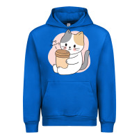Cobalt Cat Drinking Coffee Kitten Kawaii Japanese Kitty Urban Hoodie - linhVisuals