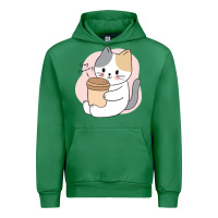 Emerald Cat Drinking Coffee Kitten Kawaii Japanese Kitty Urban Hoodie - linhVisuals