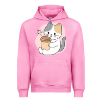 Fuchsia Pink Cat Drinking Coffee Kitten Kawaii Japanese Kitty Urban Hoodie - linhVisuals