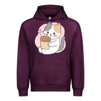 Mauve Wine Cat Drinking Coffee Kitten Kawaii Japanese Kitty Urban Hoodie - linhVisuals