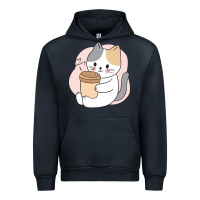 Navy Cat Drinking Coffee Kitten Kawaii Japanese Kitty Urban Hoodie - linhVisuals