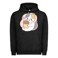 Pigment Black Cat Drinking Coffee Kitten Kawaii Japanese Kitty Urban Hoodie - linhVisuals