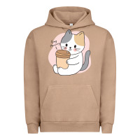 Pigment Burro Cat Drinking Coffee Kitten Kawaii Japanese Kitty Urban Hoodie - linhVisuals