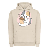 Pigment French Oak Cat Drinking Coffee Kitten Kawaii Japanese Kitty Urban Hoodie - linhVisuals
