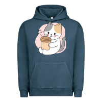 Pigment Midnight Navy Cat Drinking Coffee Kitten Kawaii Japanese Kitty Urban Hoodie - linhVisuals