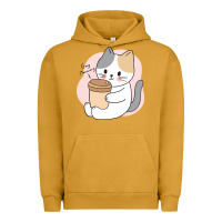 Pigment Peanut Butter Cat Drinking Coffee Kitten Kawaii Japanese Kitty Urban Hoodie - linhVisuals