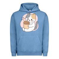 Pigment Pebble Blue Cat Drinking Coffee Kitten Kawaii Japanese Kitty Urban Hoodie - linhVisuals