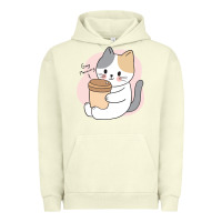Pigment Pistachio Cat Drinking Coffee Kitten Kawaii Japanese Kitty Urban Hoodie - linhVisuals